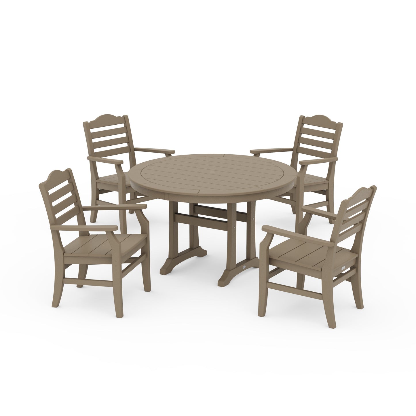 POLYWOOD Savannah 5-Piece Round Dining Set with Trestle Legs — Vintage Sahara