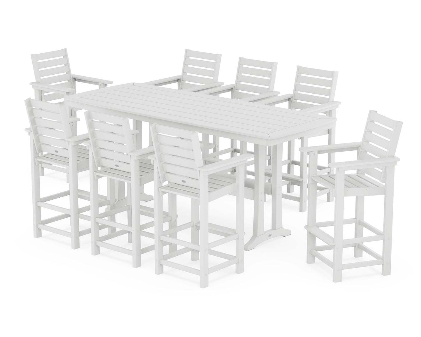 POLYWOOD Captain 9-Piece Bar Set with Trestle Legs — White