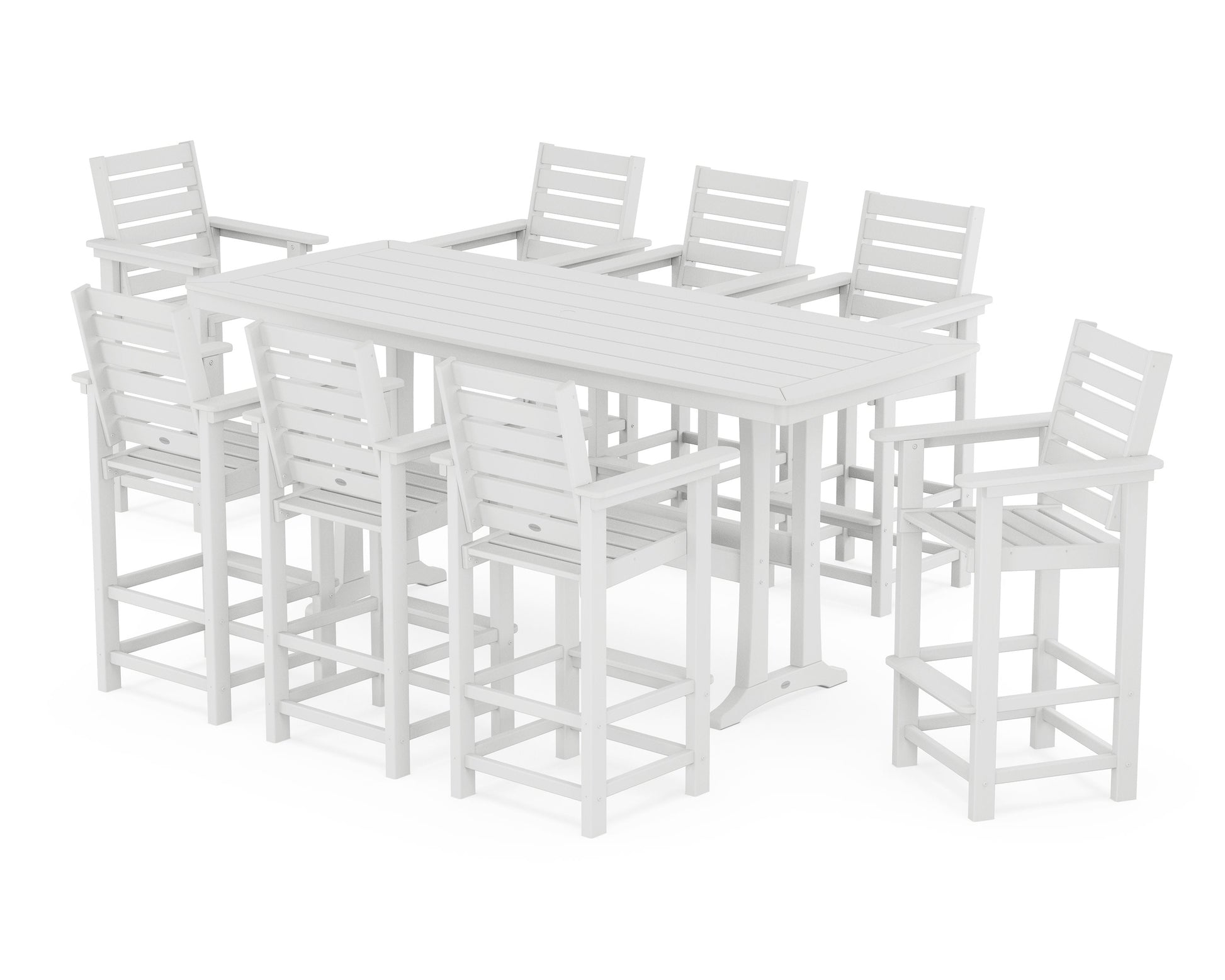 POLYWOOD Captain 9-Piece Bar Set with Trestle Legs — White