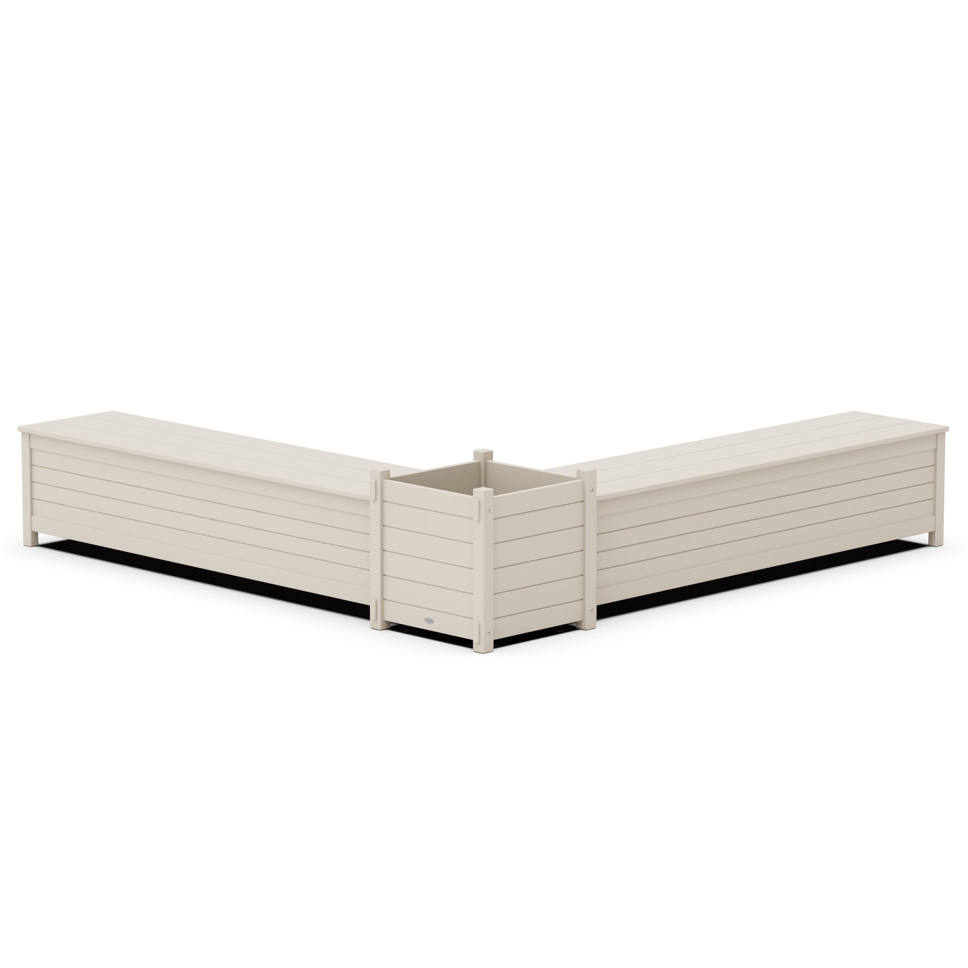 POLYWOOD 72" Nautical L- Shaped Planter Storage Bench Set- Large — Sand