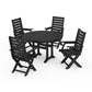 POLYWOOD Captain Folding Chair 5-Piece Round Dining Set with Trestle Legs — Black
