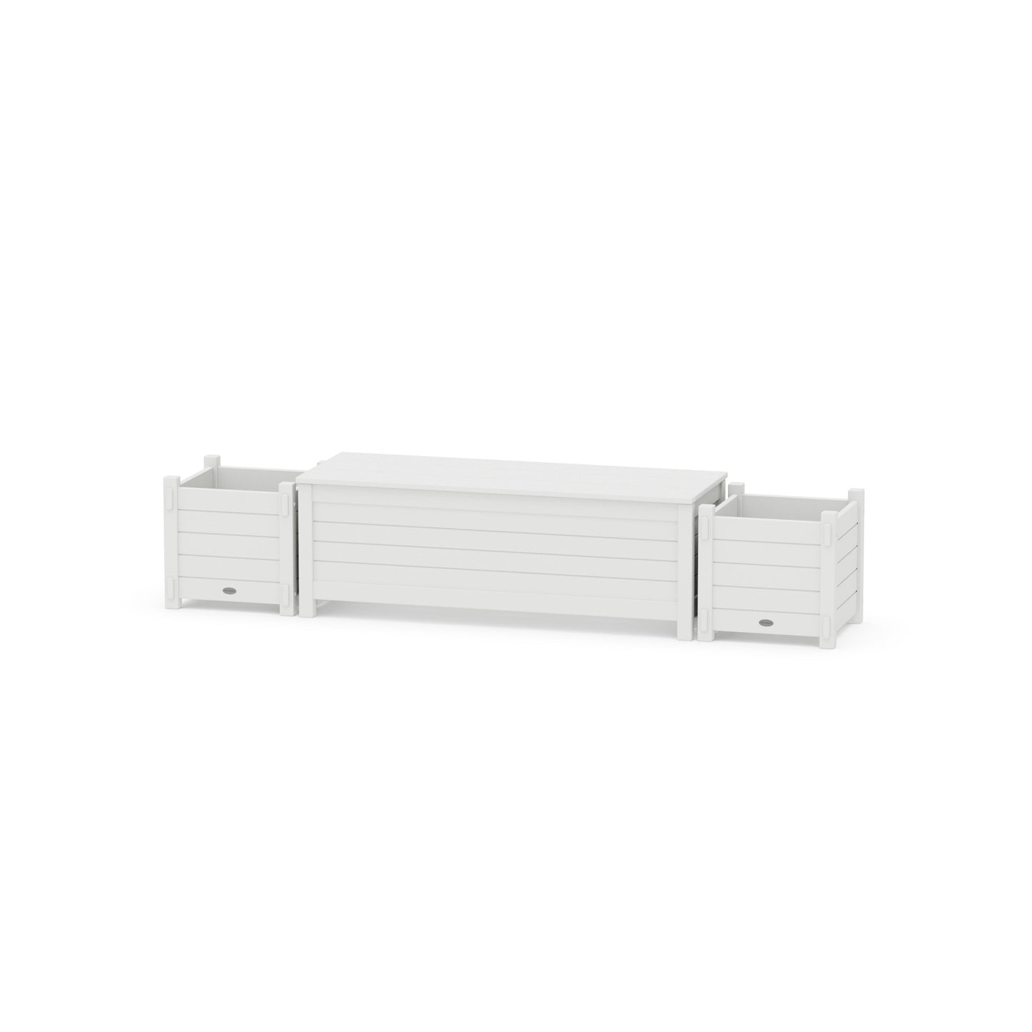 POLYWOOD 48" Nautical Straight Planter Storage Bench Set — White
