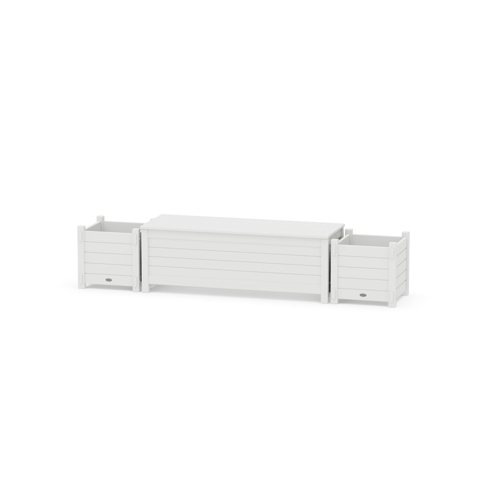 POLYWOOD 48" Nautical Straight Planter Storage Bench Set — White