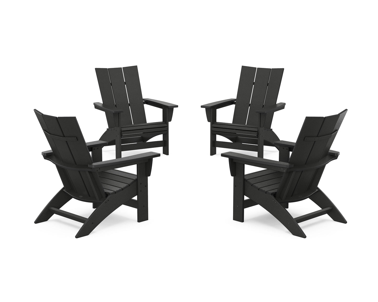 POLYWOOD 4-Piece Modern Grand Adirondack Chair Conversation Set — Black