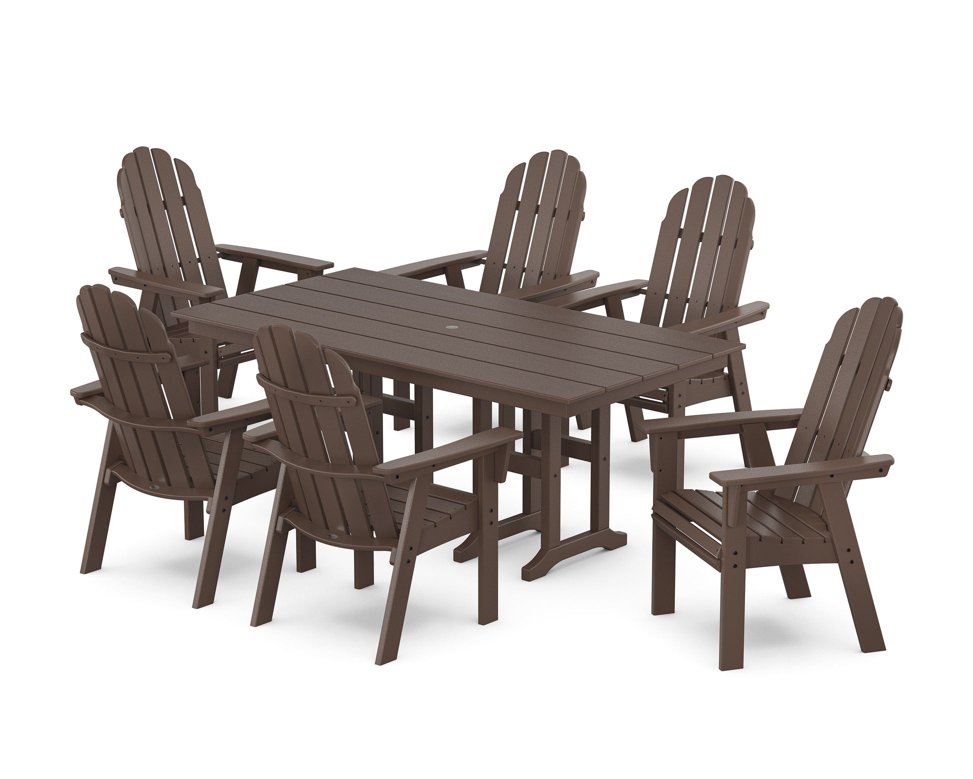 POLYWOOD Vineyard Curveback Adirondack Chair 7-Piece Farmhouse Dining Set — Mahogany