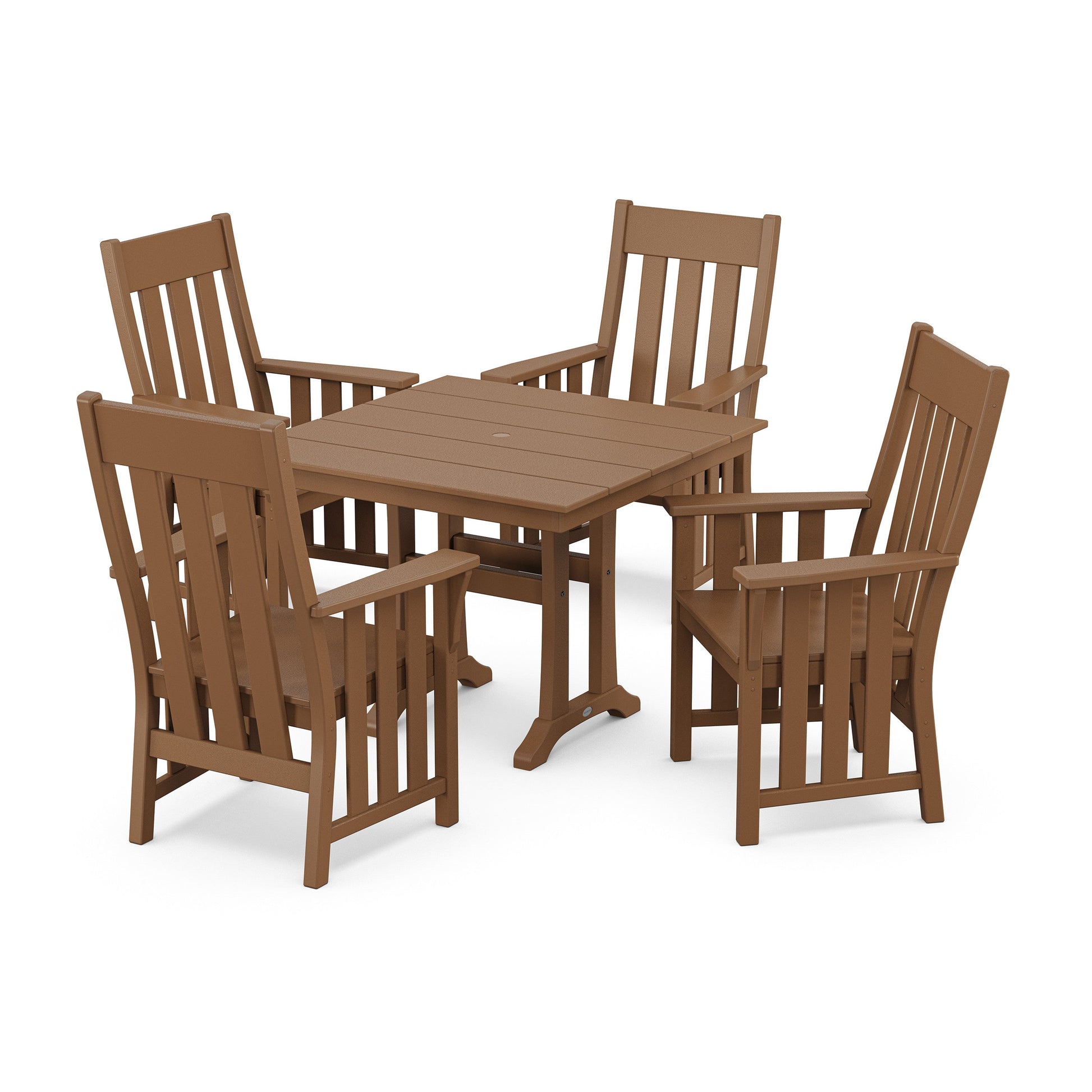POLYWOOD Acadia 5-Piece Farmhouse Dining Set with Trestle Legs — Teak