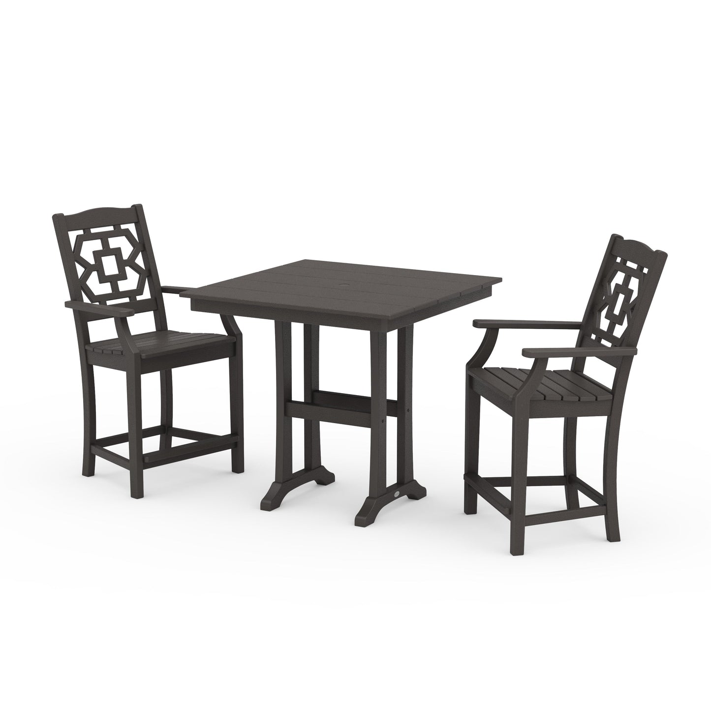 POLYWOOD Chinoiserie 3-Piece Farmhouse Counter Set with Trestle Legs — Vintage Coffee