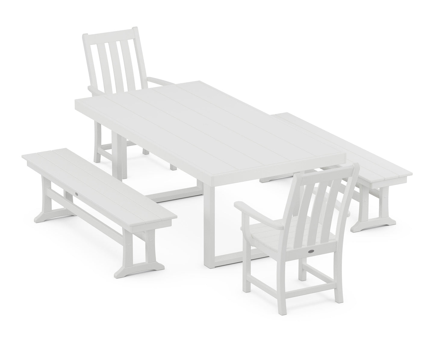 POLYWOOD Vineyard 5-Piece Dining Set with Benches — White