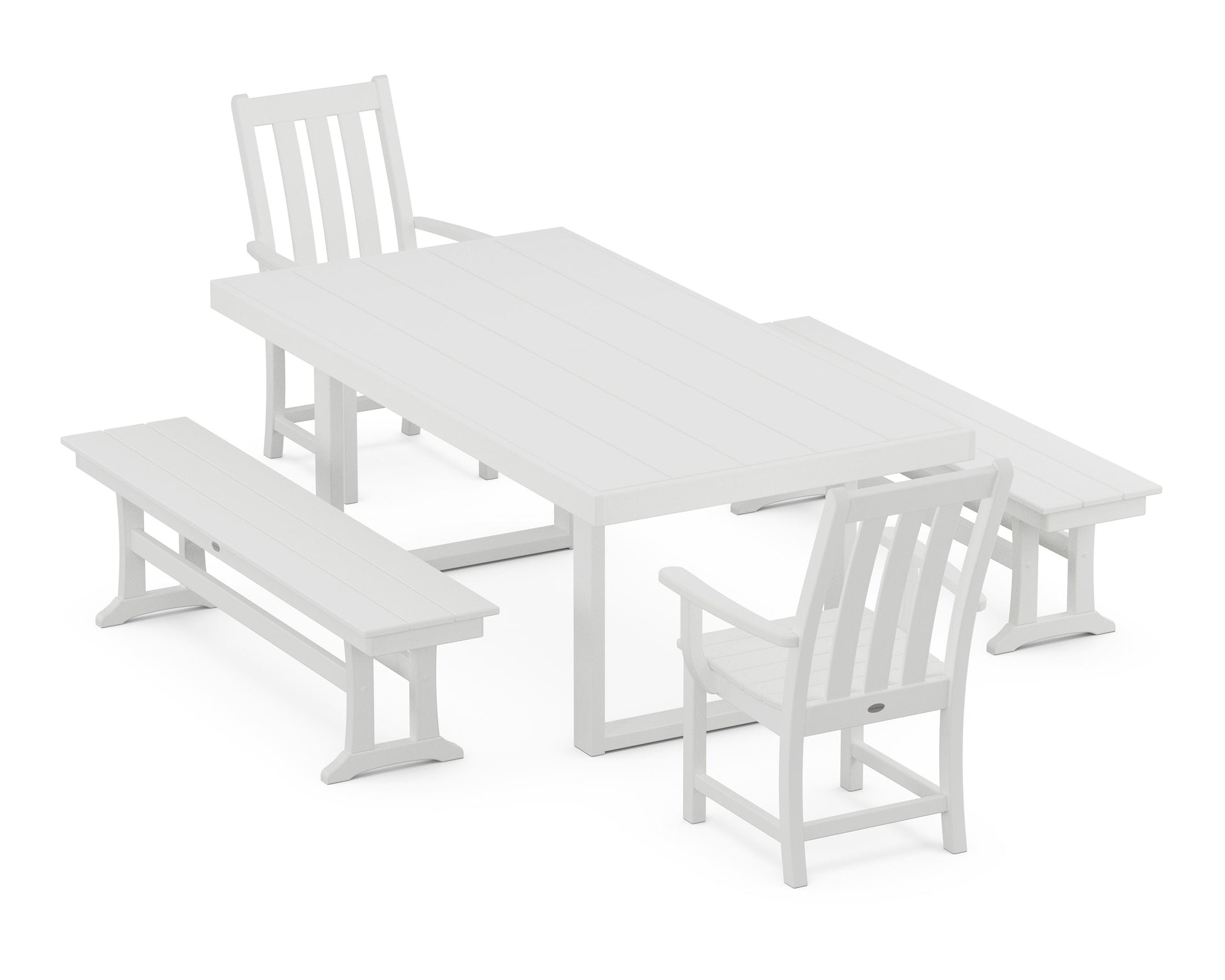 POLYWOOD Vineyard 5-Piece Dining Set with Benches — White
