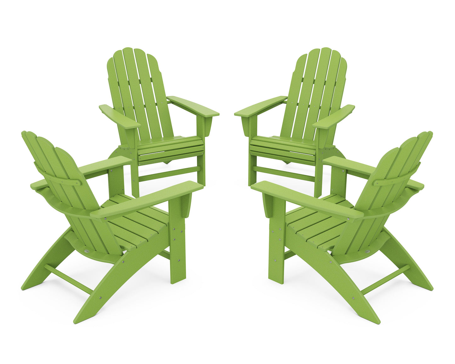 POLYWOOD 4-Piece Vineyard Curveback Adirondack Chair Conversation Set — Lime