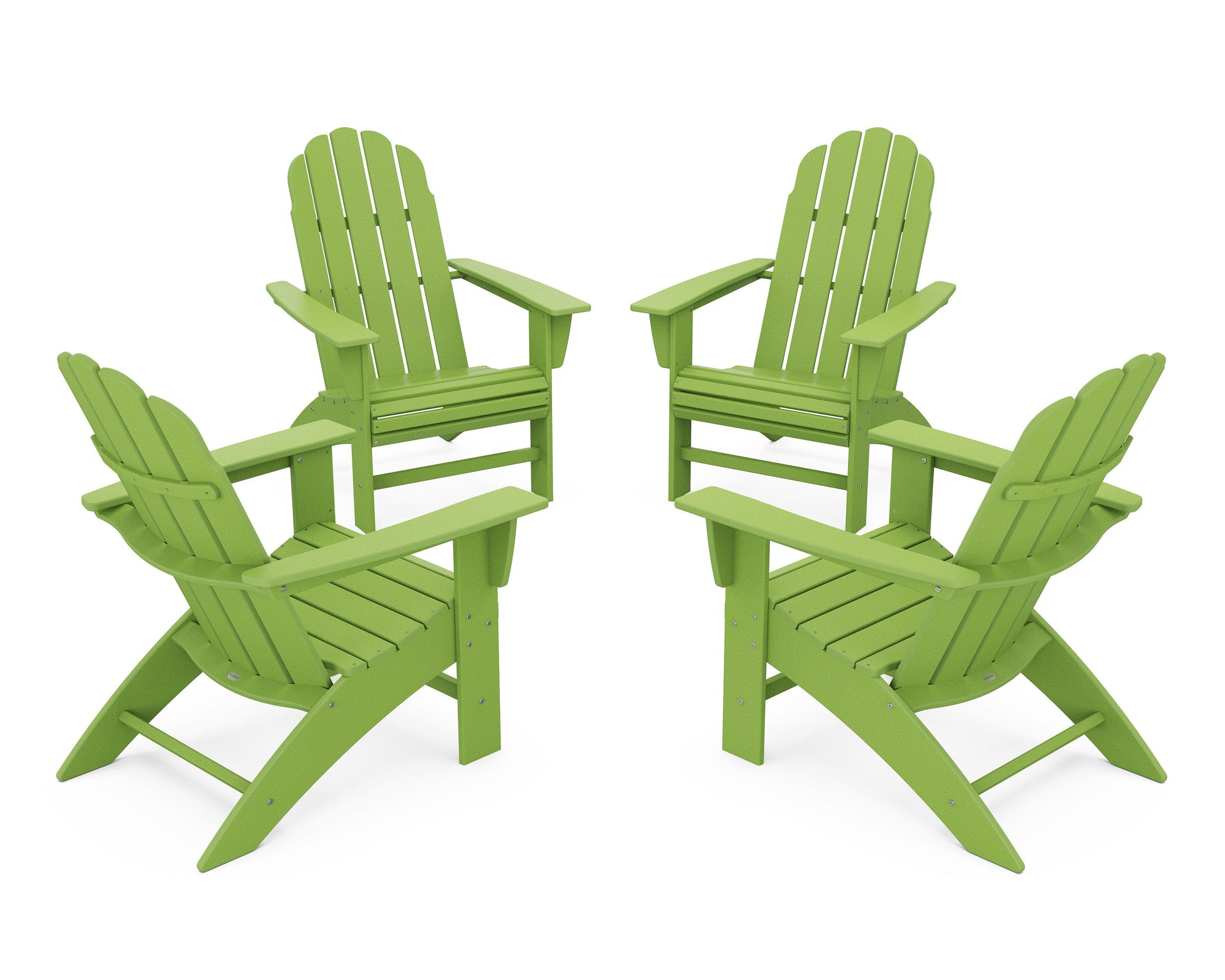 POLYWOOD 4-Piece Vineyard Curveback Adirondack Chair Conversation Set — Lime