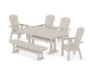 POLYWOOD Nautical Curveback Adirondack 6-Piece Dining Set with Trestle Legs and Bench — Sand