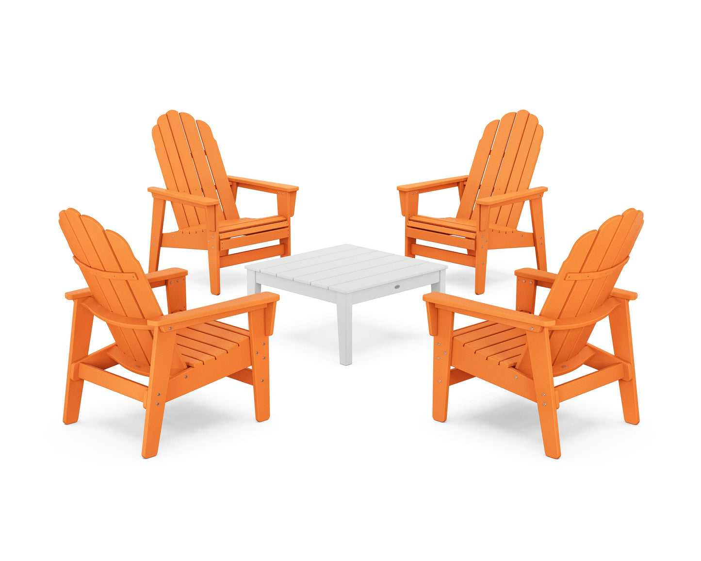 POLYWOOD 5-Piece Vineyard Grand Upright Adirondack Chair Conversation Group — Tangerine / White