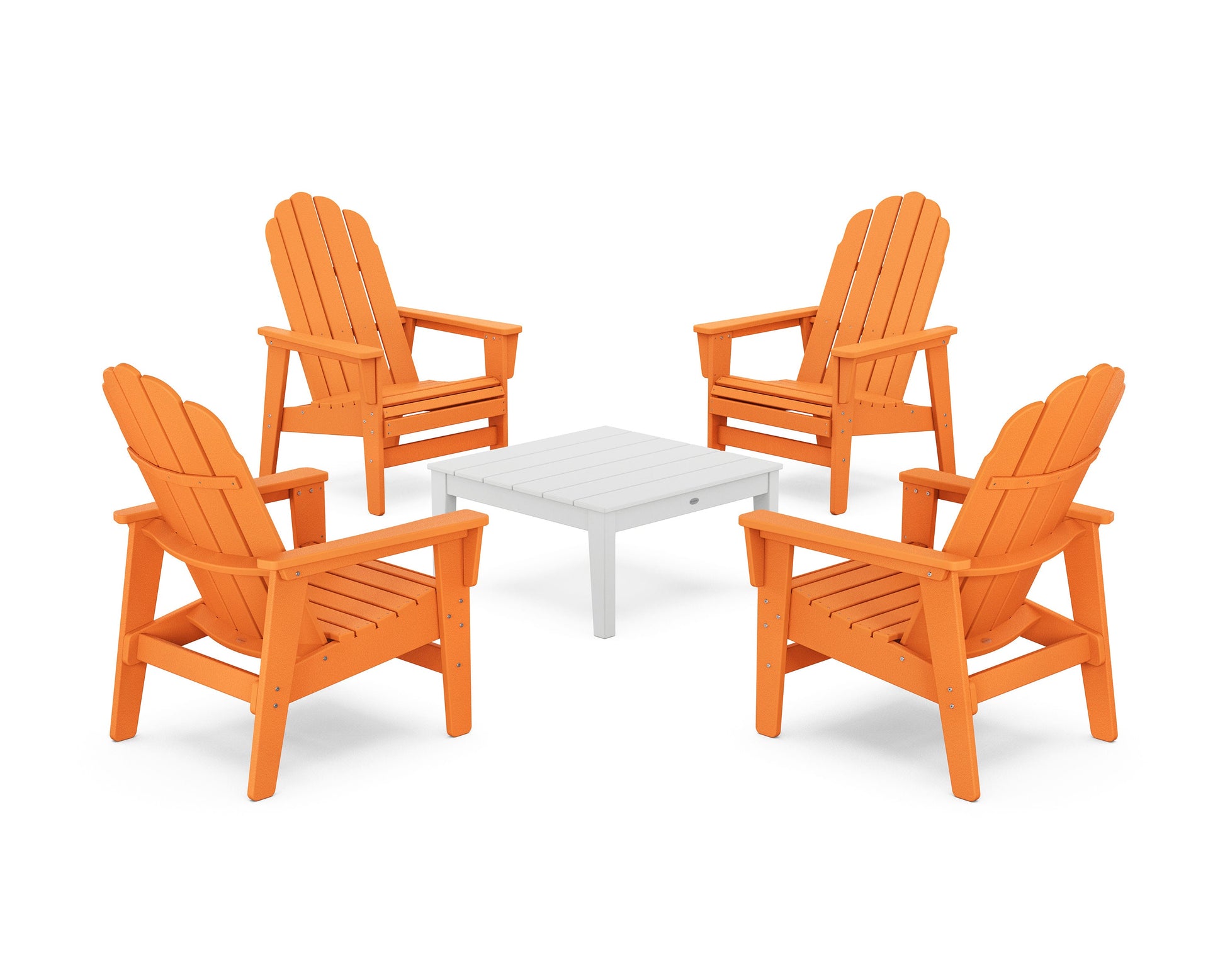 POLYWOOD 5-Piece Vineyard Grand Upright Adirondack Chair Conversation Group — Tangerine / White