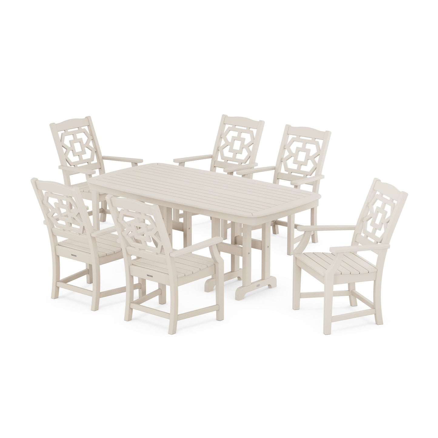 POLYWOOD Chinoiserie Arm Chair 7-Piece Dining Set — Sand