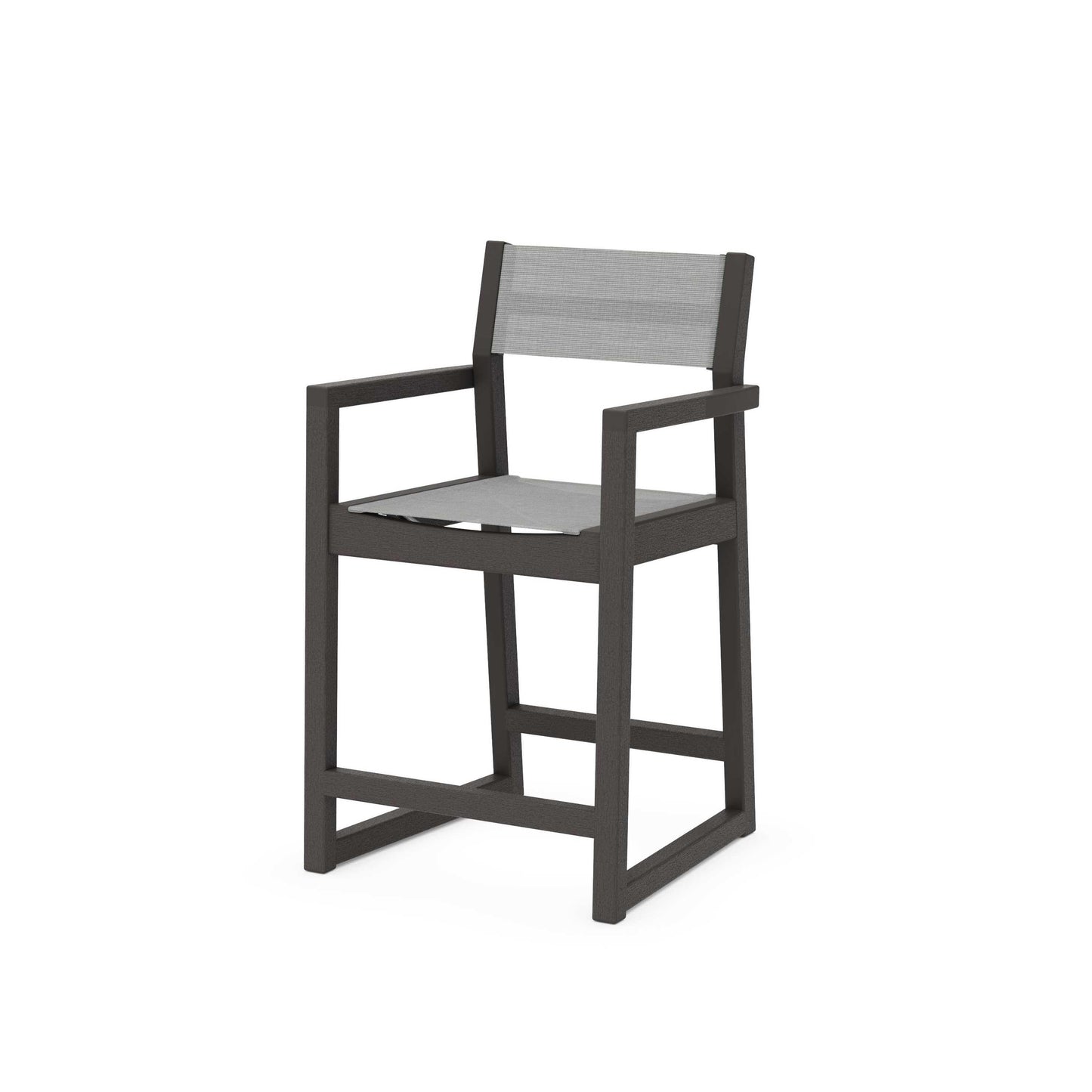 POLYWOOD EDGE Sling Counter Arm Chair — Vintage Coffee / Metallic Sling