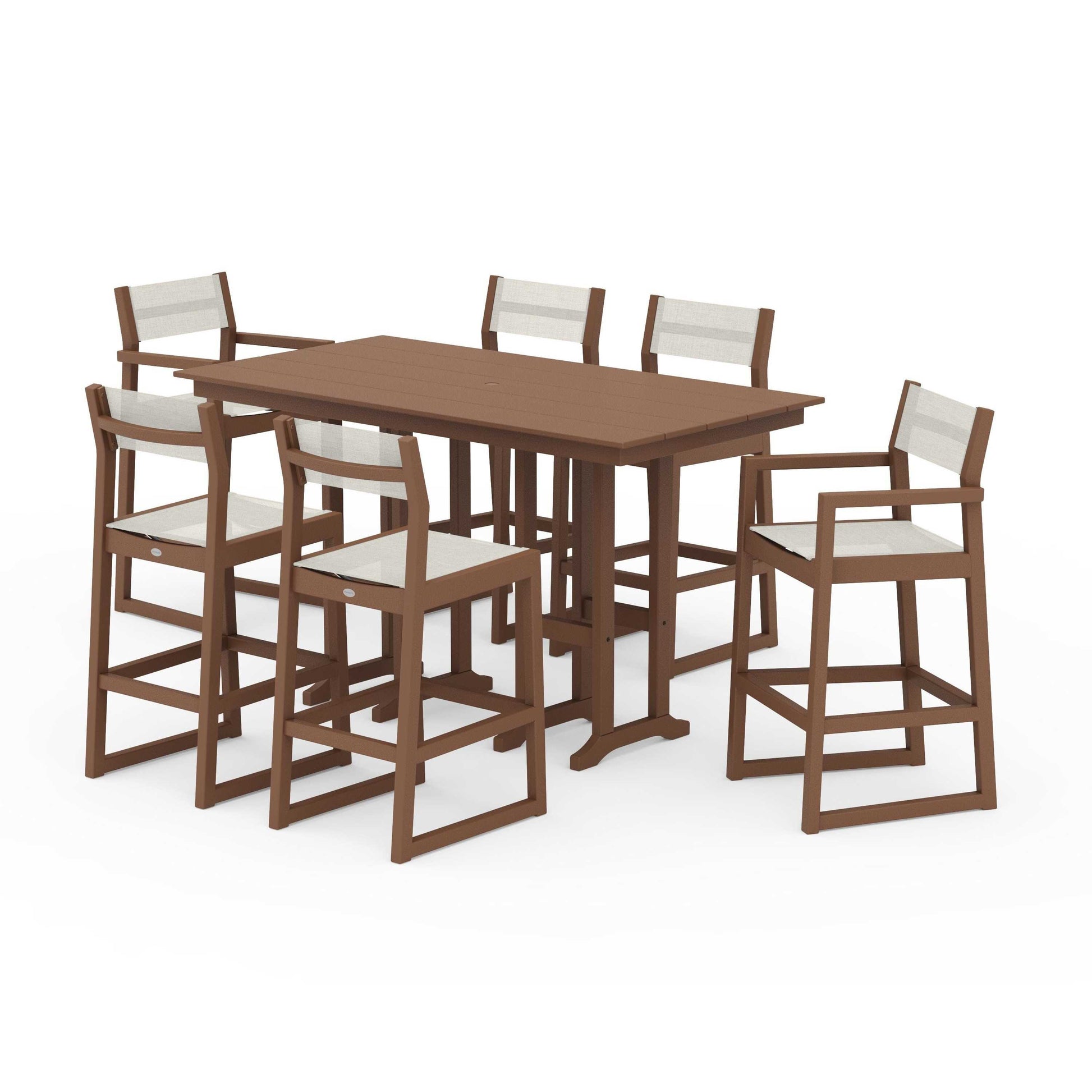 POLYWOOD EDGE Sling 7-Piece Farmhouse Bar Set — Teak / Parchment Sling