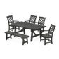 POLYWOOD Chinoiserie 6-Piece Rustic Farmhouse Dining Set with Bench — Black