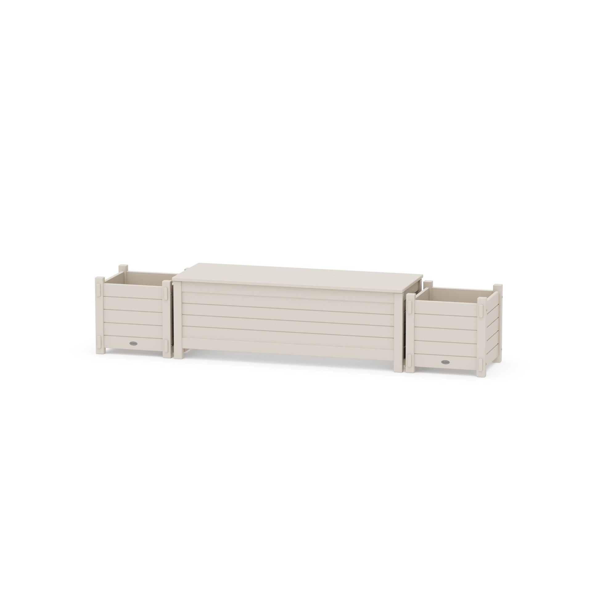 POLYWOOD 48" Nautical Straight Planter Storage Bench Set — Sand