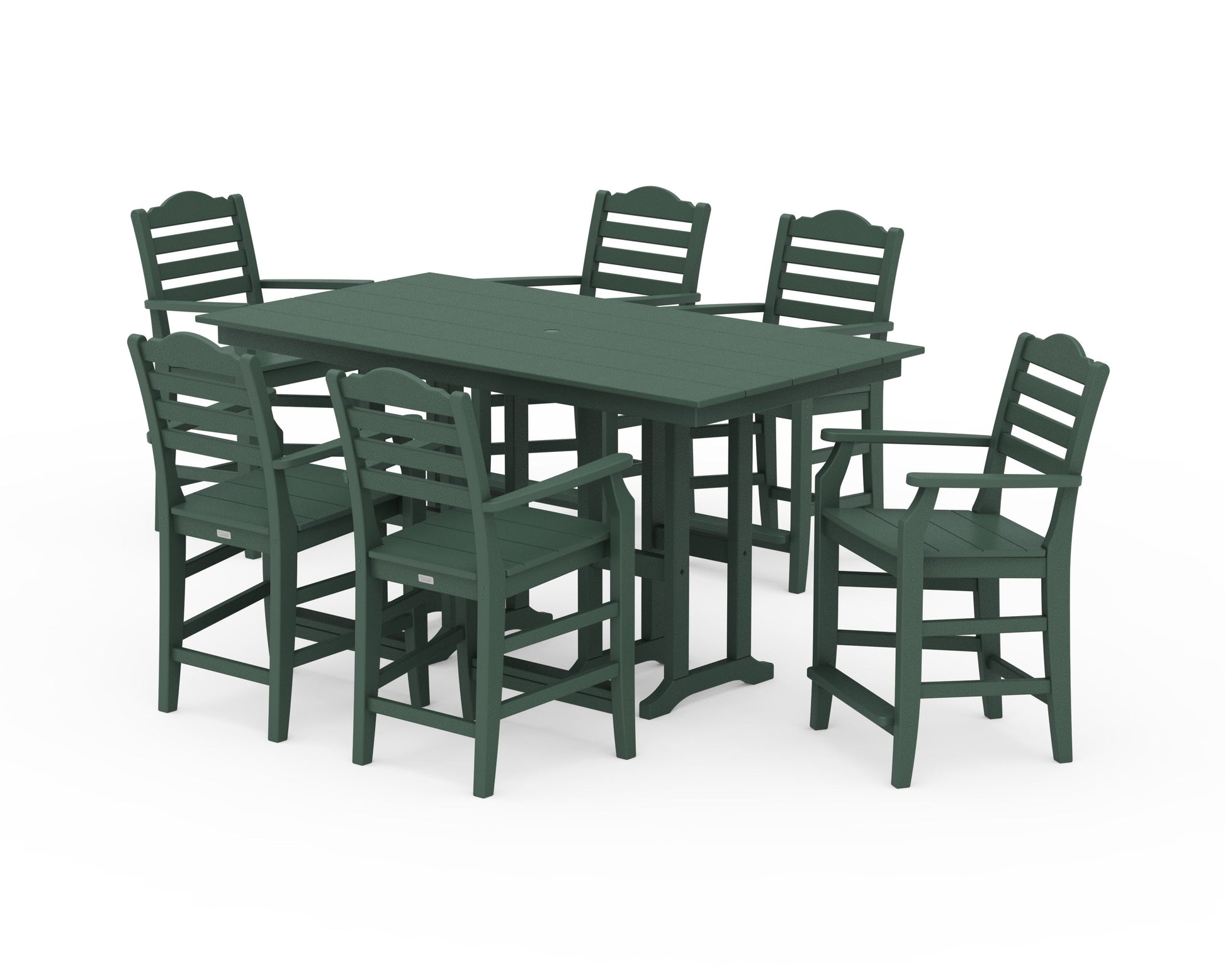 POLYWOOD Savannah Arm Chair 7-Piece Farmhouse Counter Set — Green