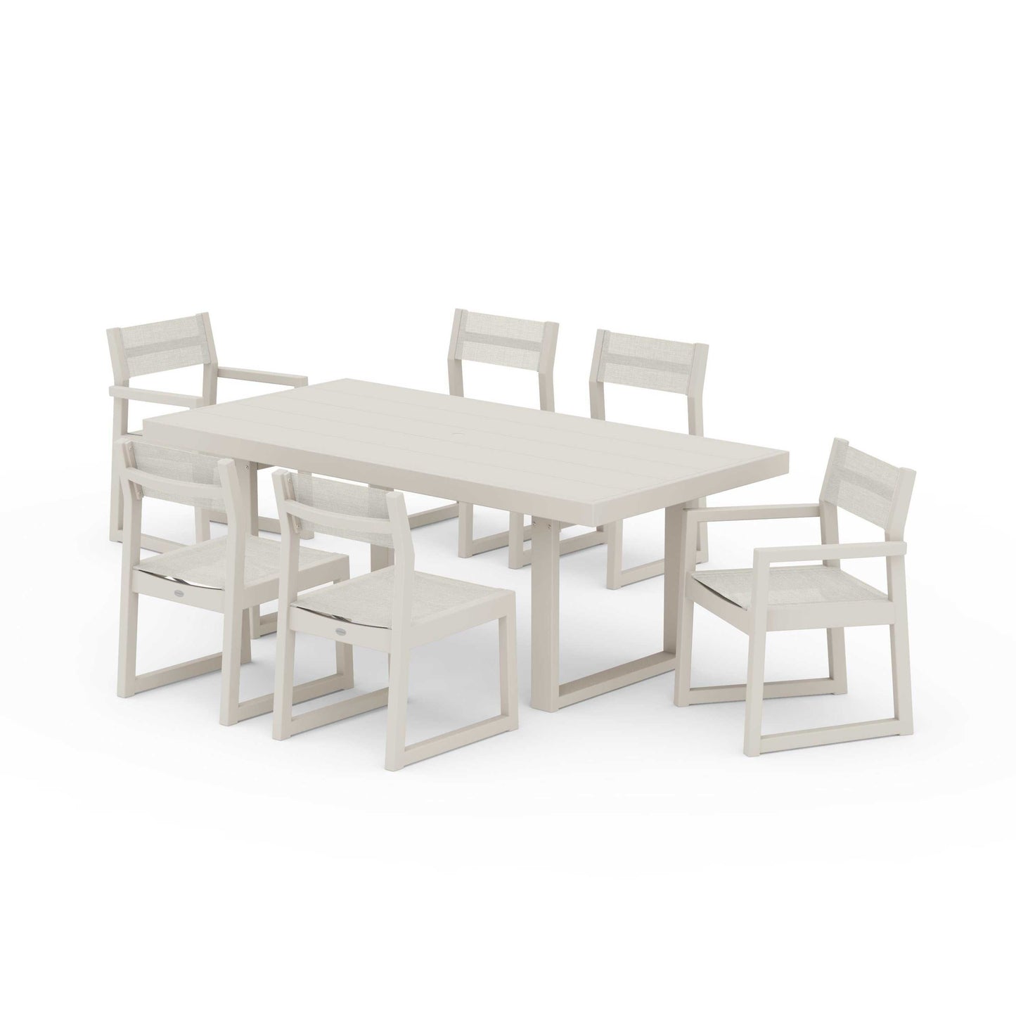 POLYWOOD EDGE Sling 7-Piece Dining Set — Sand / Parchment Sling