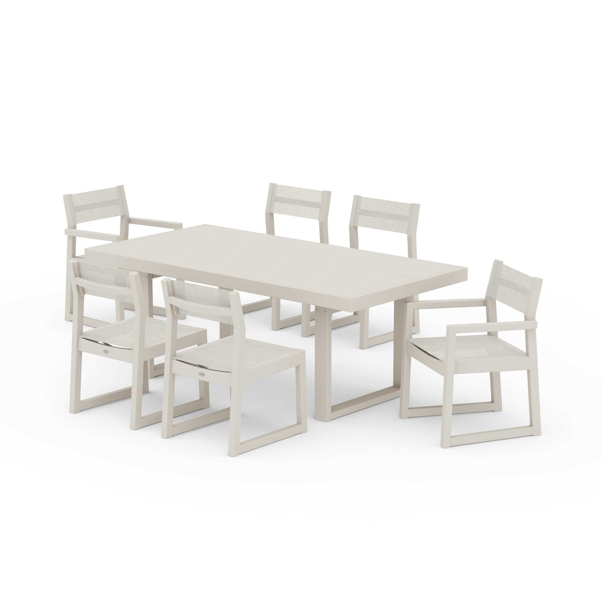 POLYWOOD EDGE Sling 7-Piece Dining Set — Sand / Parchment Sling
