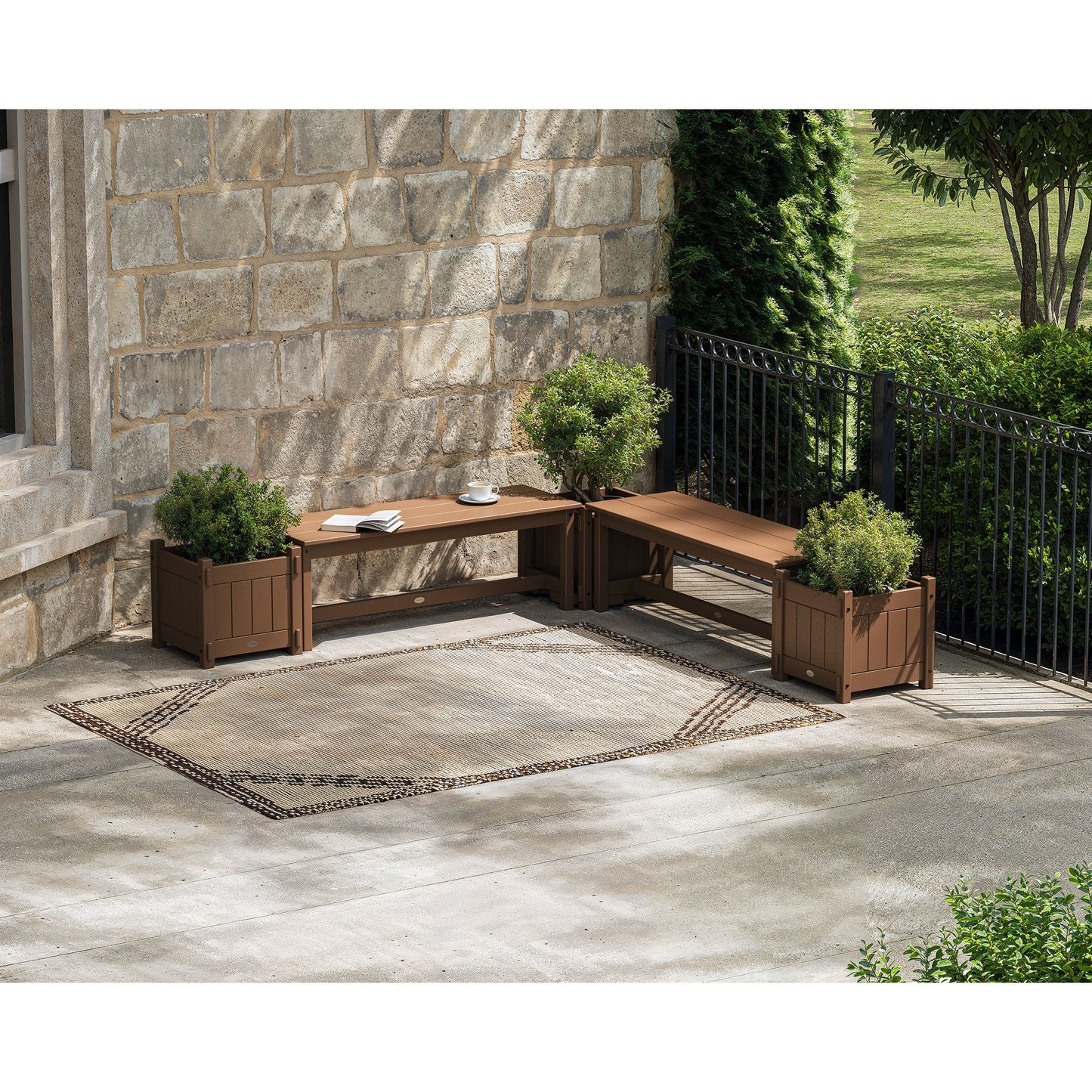 POLYWOOD 48" Vineyard L- Shaped Planter Bench Corner Set