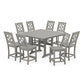 POLYWOOD Chinoiserie 9-Piece Square Farmhouse Side Chair Counter Set with Trestle Legs — Slate Grey
