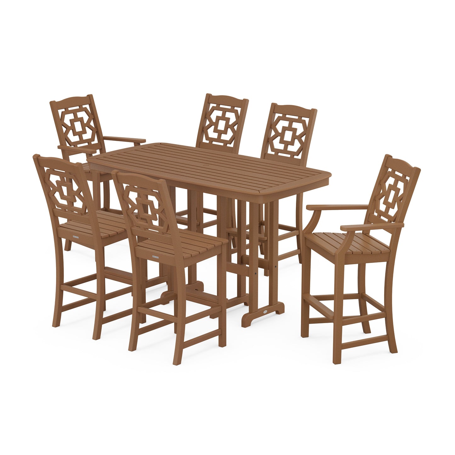 POLYWOOD Chinoiserie 7-Piece Bar Set — Teak