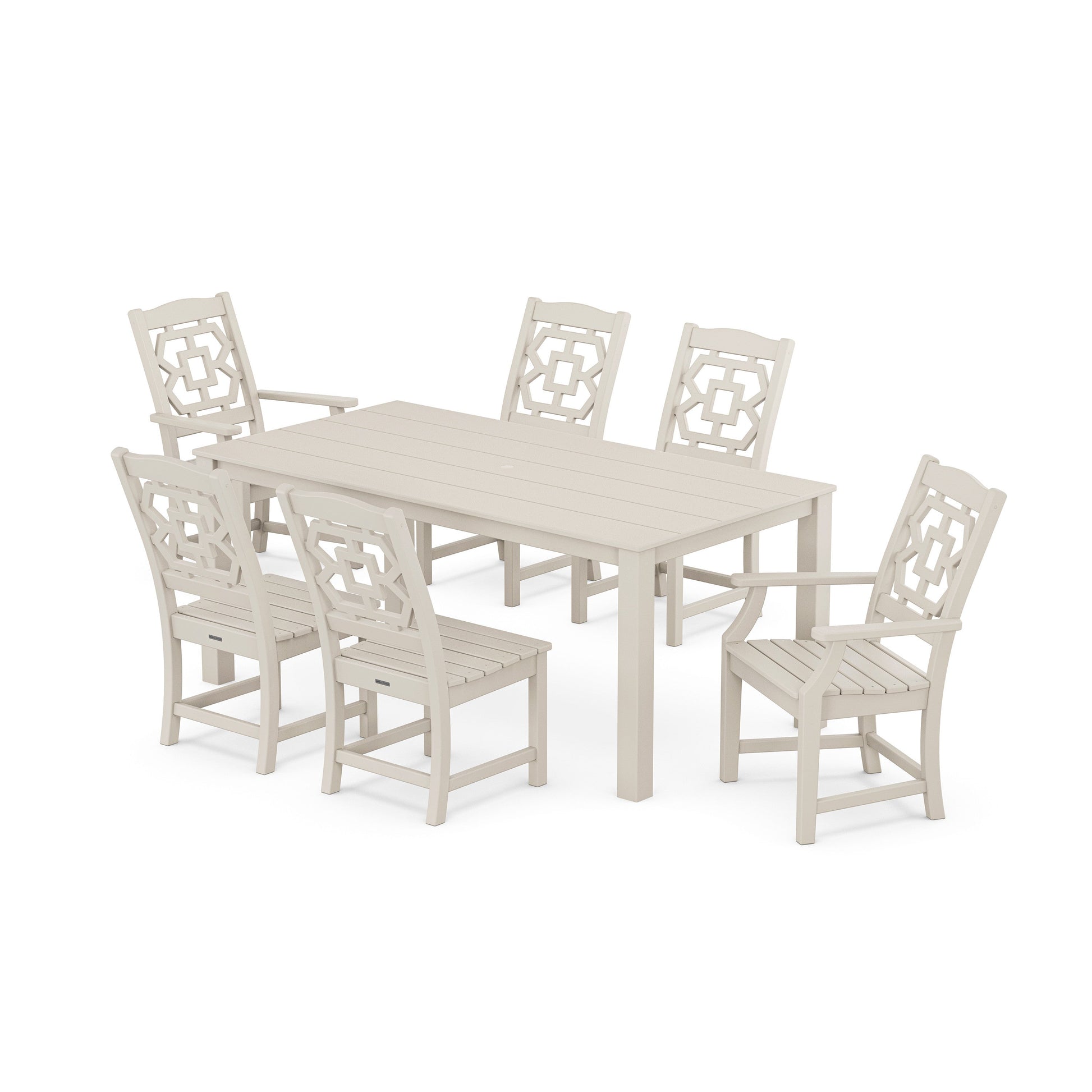 POLYWOOD Chinoiserie 7-Piece Parsons Dining Set — Sand