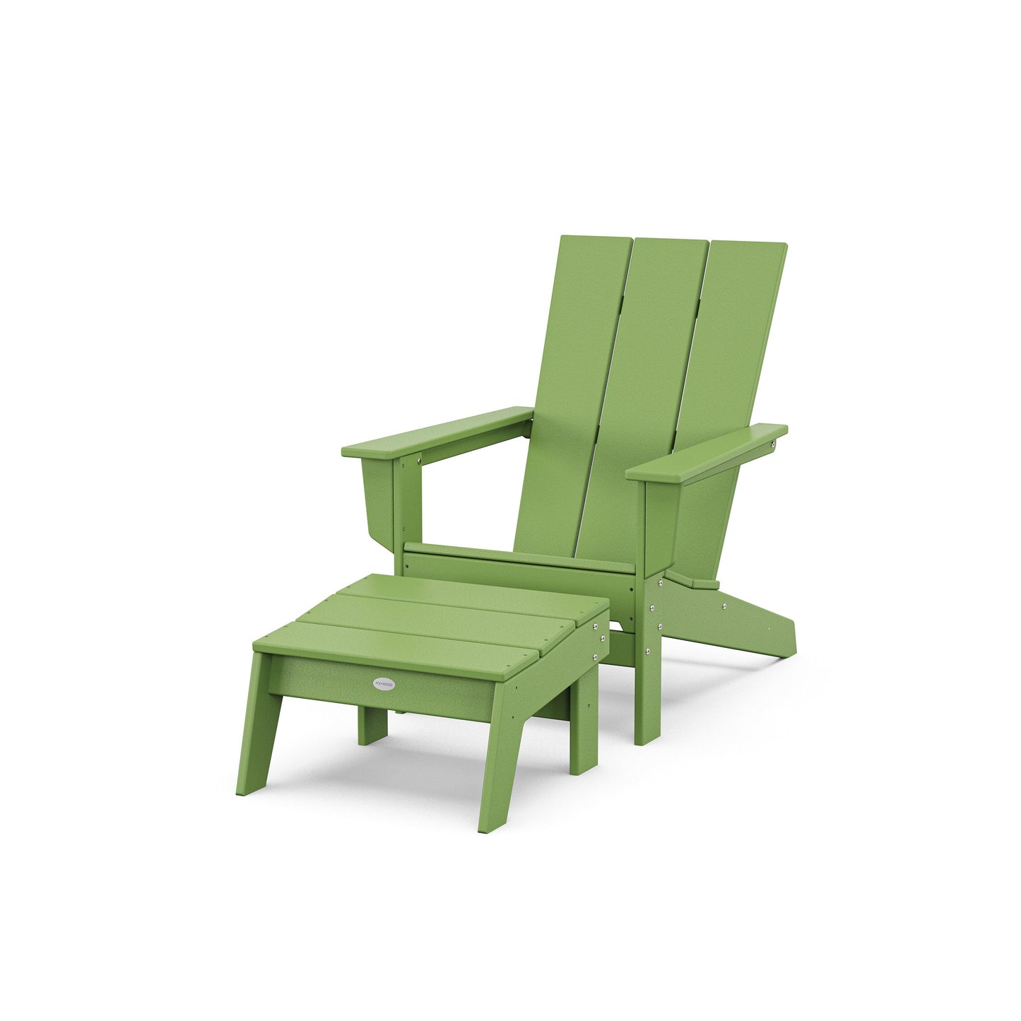 POLYWOOD Modern Studio Adirondack Chair with Ottoman — Lime