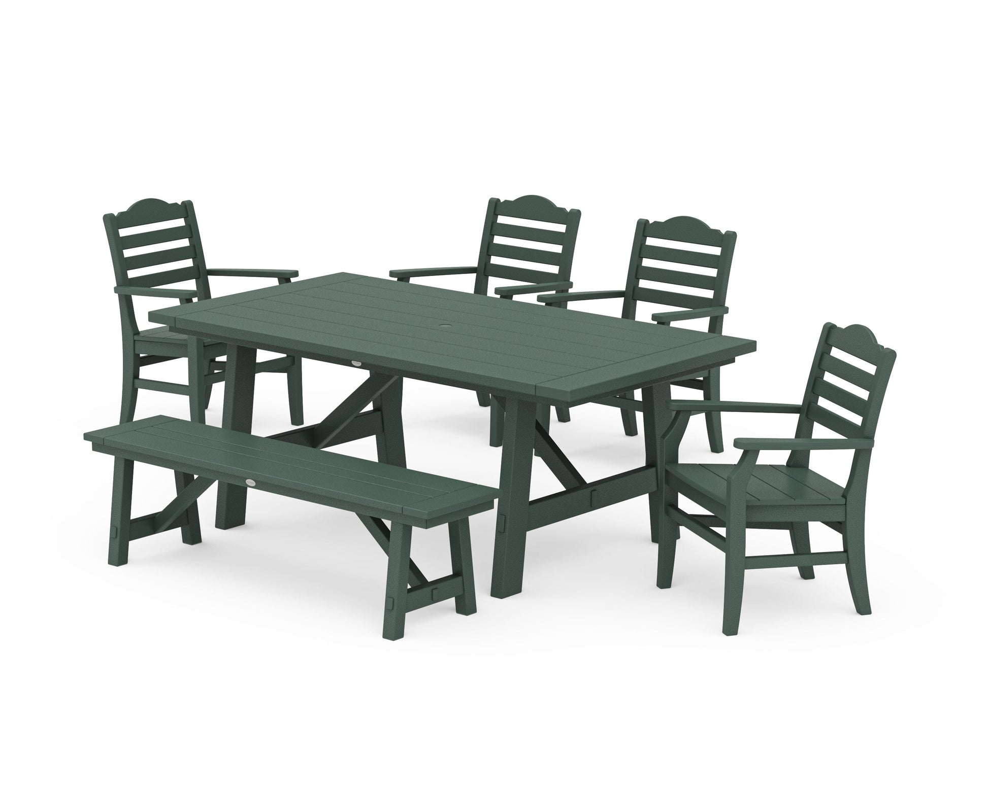 POLYWOOD Savannah 6-Piece Rustic Farmhouse Dining Set with Bench — Green