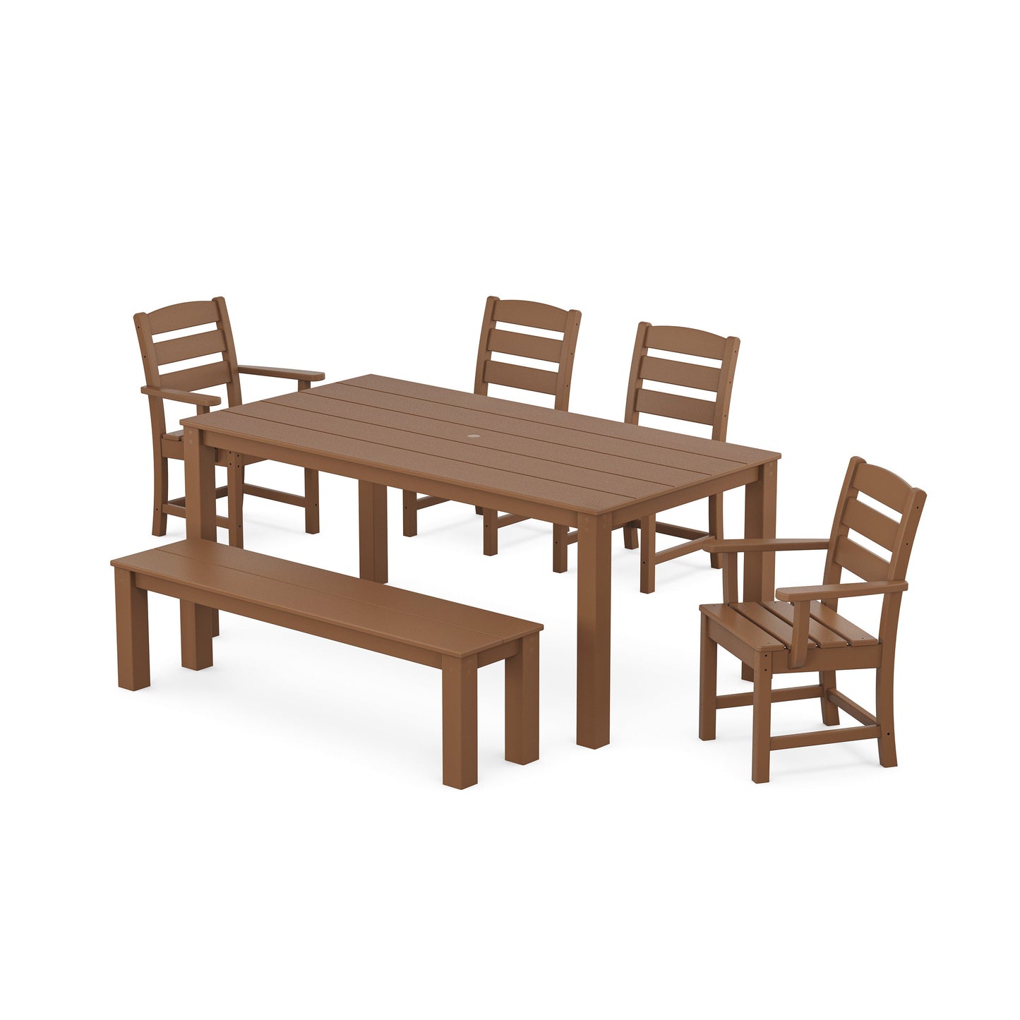 POLYWOOD Lakeside 6-Piece Parsons Dining Set with Bench — Teak