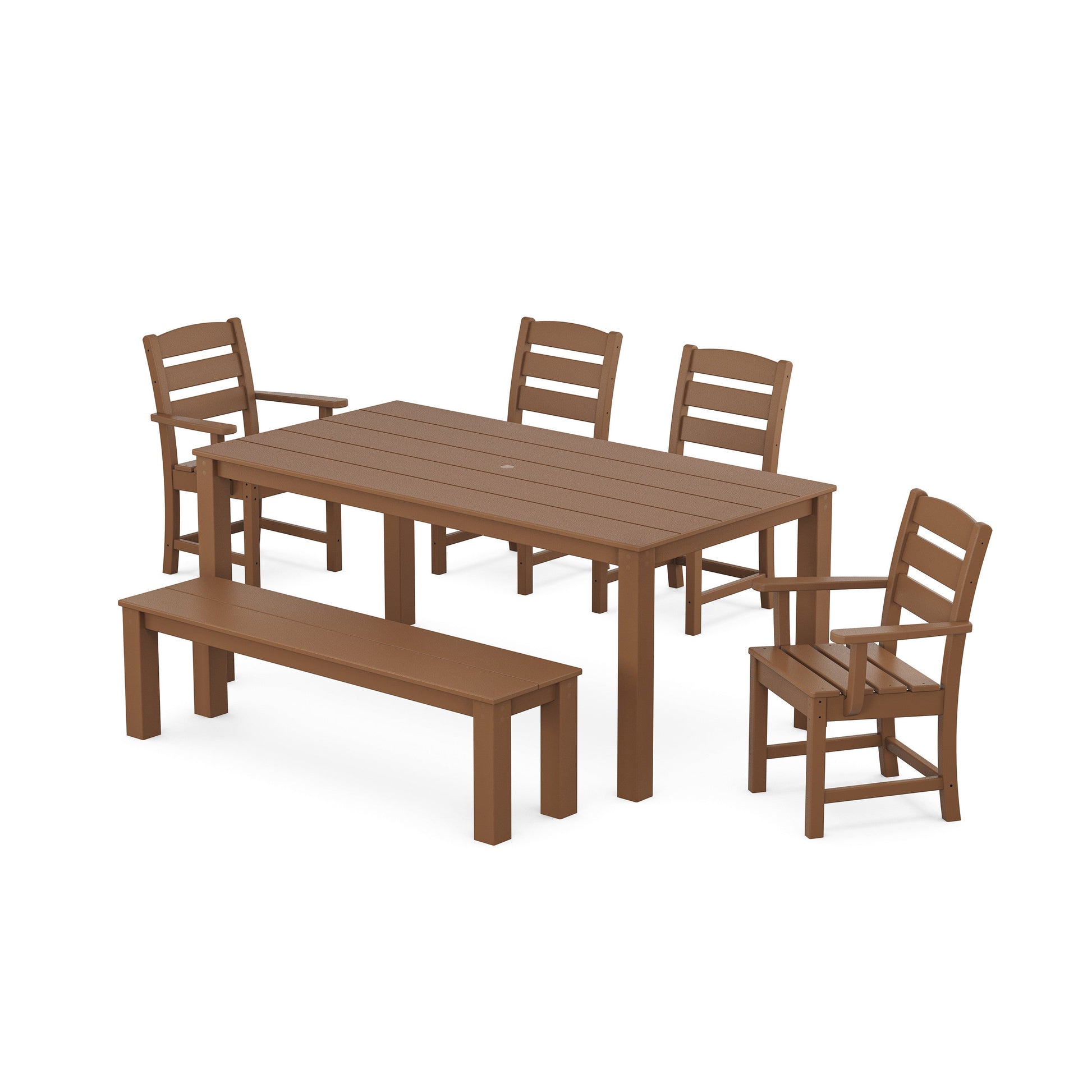 POLYWOOD Lakeside 6-Piece Parsons Dining Set with Bench — Teak