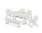 POLYWOOD Nautical Lowback 6-Piece Dining Set with Trestle Legs and Bench — Vintage White