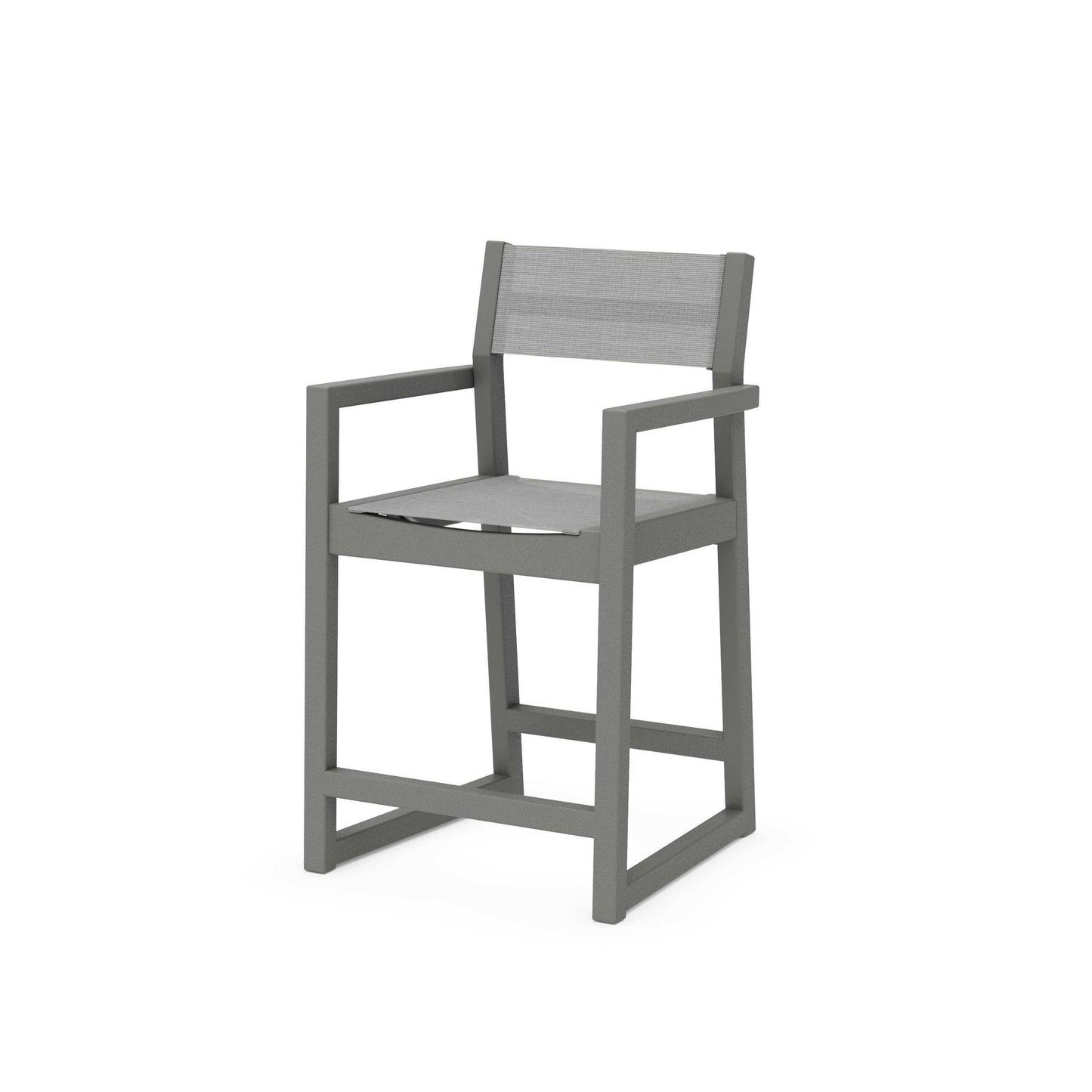 POLYWOOD EDGE Sling Counter Arm Chair — Slate Grey / Metallic Sling
