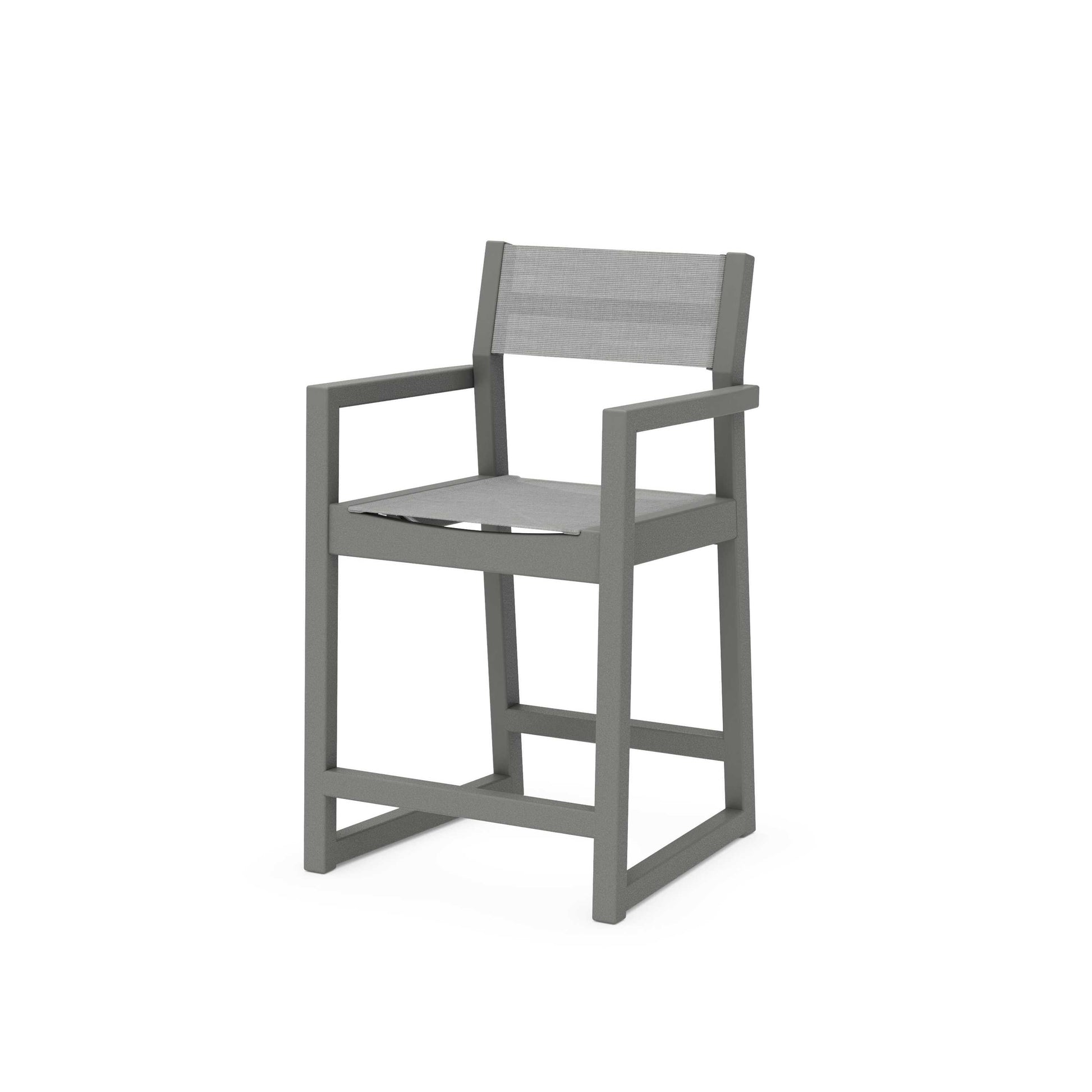 POLYWOOD EDGE Sling Counter Arm Chair — Slate Grey / Metallic Sling