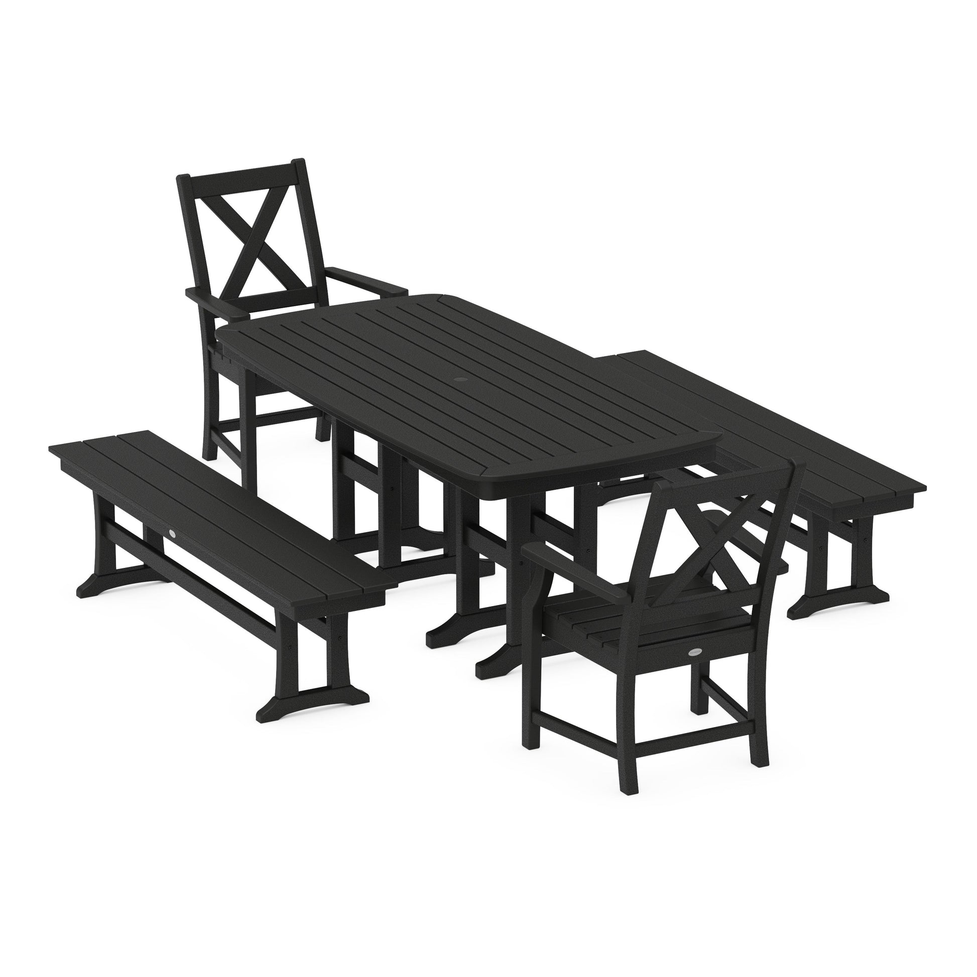 POLYWOOD Braxton 5-Piece Dining Set with Benches — Black