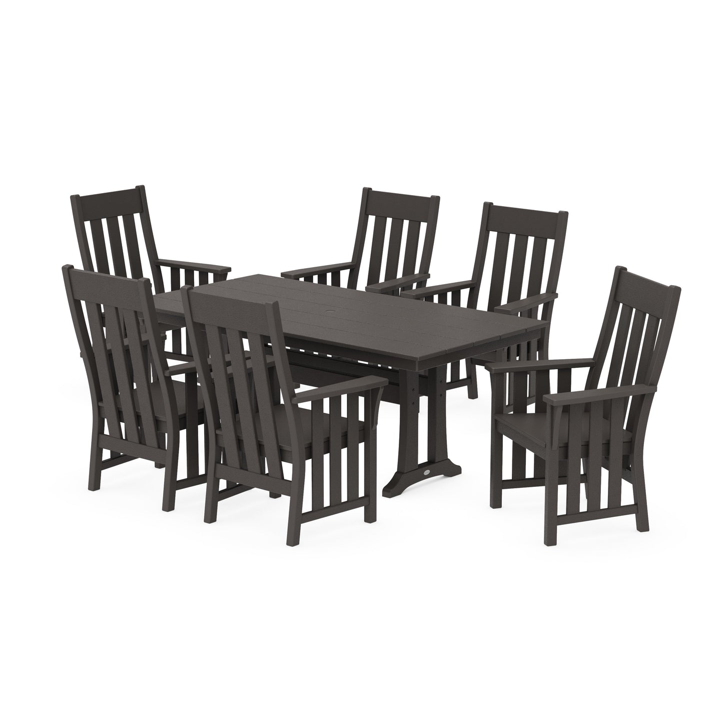 POLYWOOD Acadia Arm Chair 7-Piece Farmhouse Dining Set with Trestle Legs — Vintage Coffee