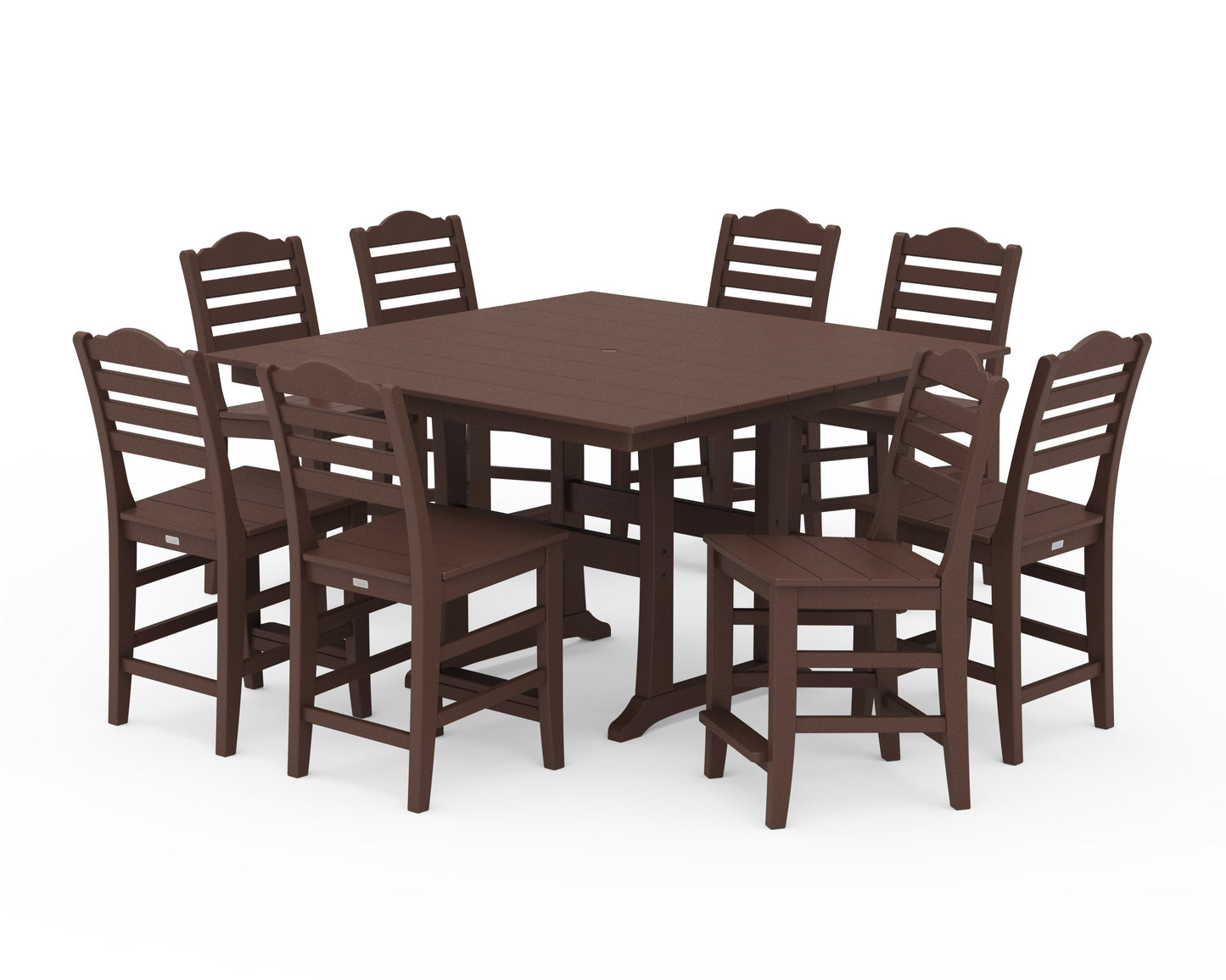 POLYWOOD Savannah Side Chair 9-Piece Square Farmhouse Counter Set with Trestle Legs — Mahogany