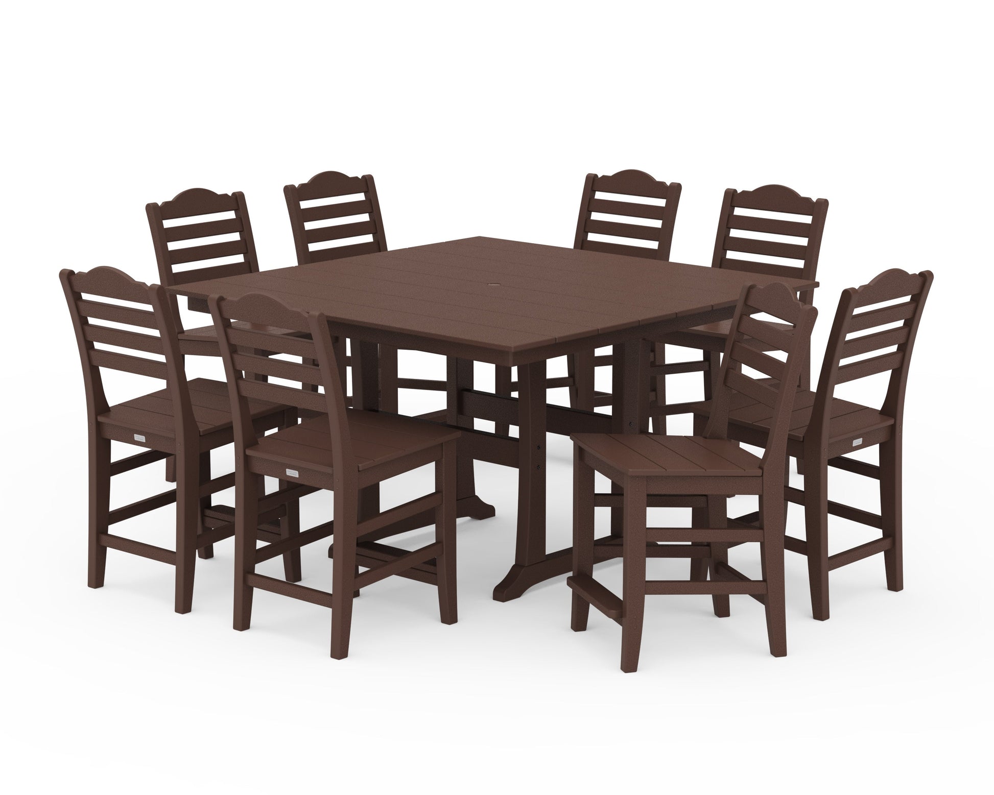 POLYWOOD Savannah Side Chair 9-Piece Square Farmhouse Counter Set with Trestle Legs — Mahogany