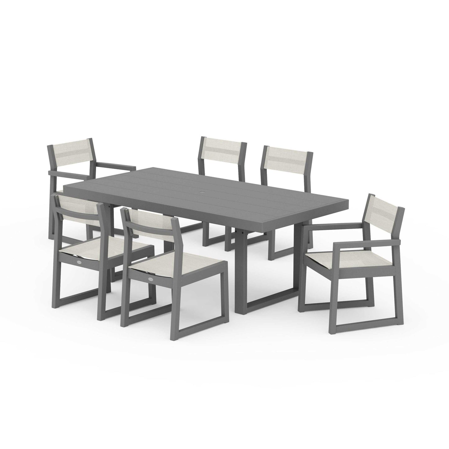 POLYWOOD EDGE Sling 7-Piece Dining Set — Slate Grey / Parchment Sling