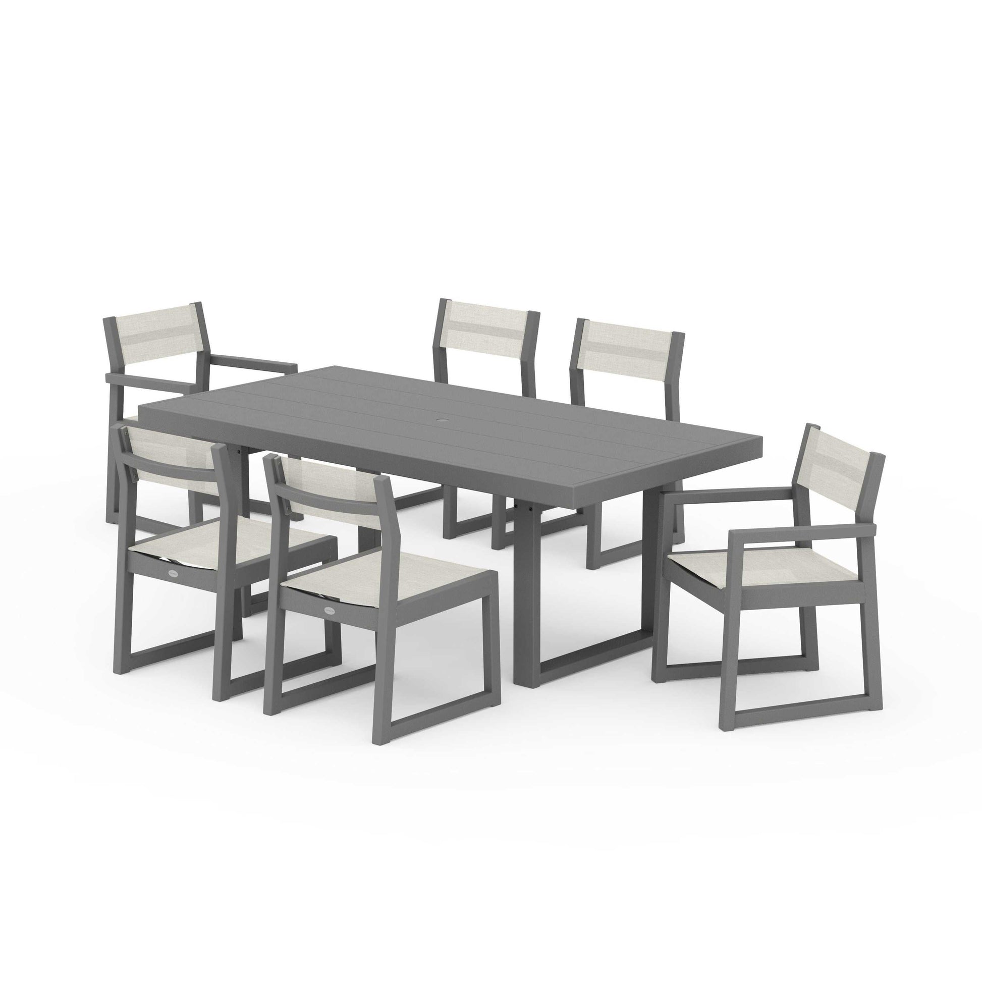 POLYWOOD EDGE Sling 7-Piece Dining Set — Slate Grey / Parchment Sling