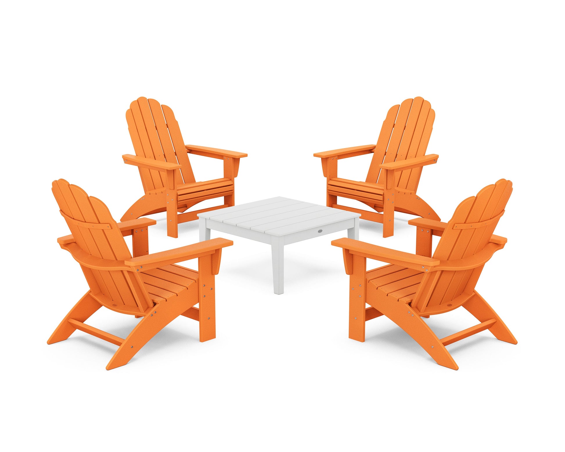 POLYWOOD 5-Piece Vineyard Grand Adirondack Chair Conversation Group — Tangerine / White