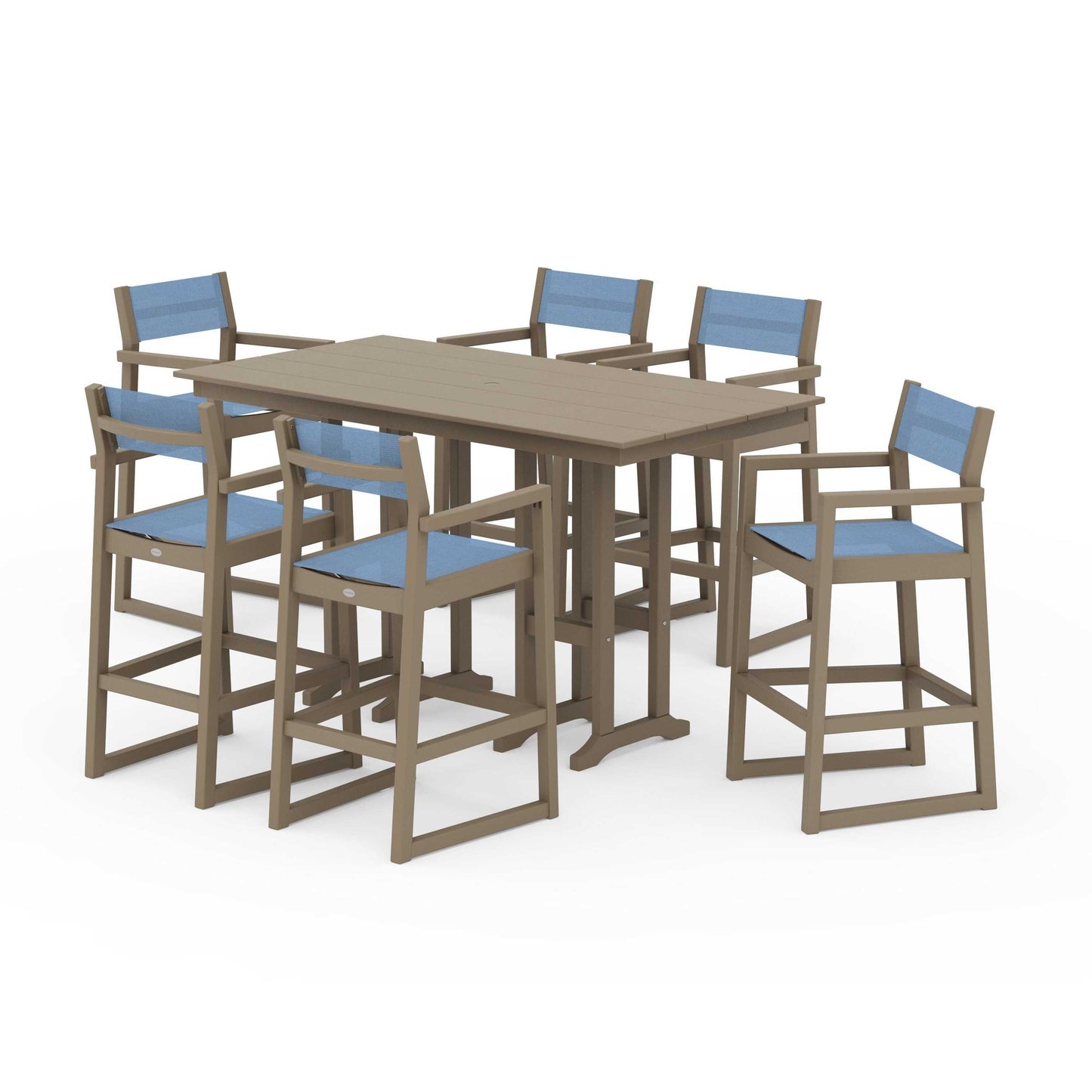 POLYWOOD EDGE Sling Arm Chair 7-Piece Farmhouse Bar Set — Vintage Sahara / Poolside Sling
