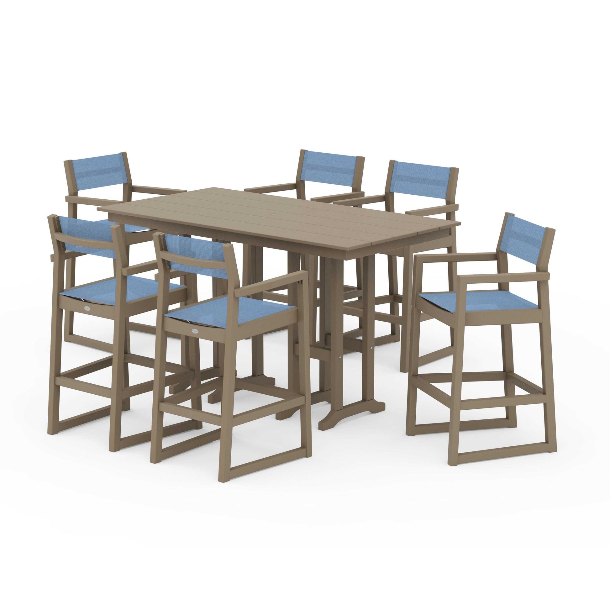 POLYWOOD EDGE Sling Arm Chair 7-Piece Farmhouse Bar Set — Vintage Sahara / Poolside Sling