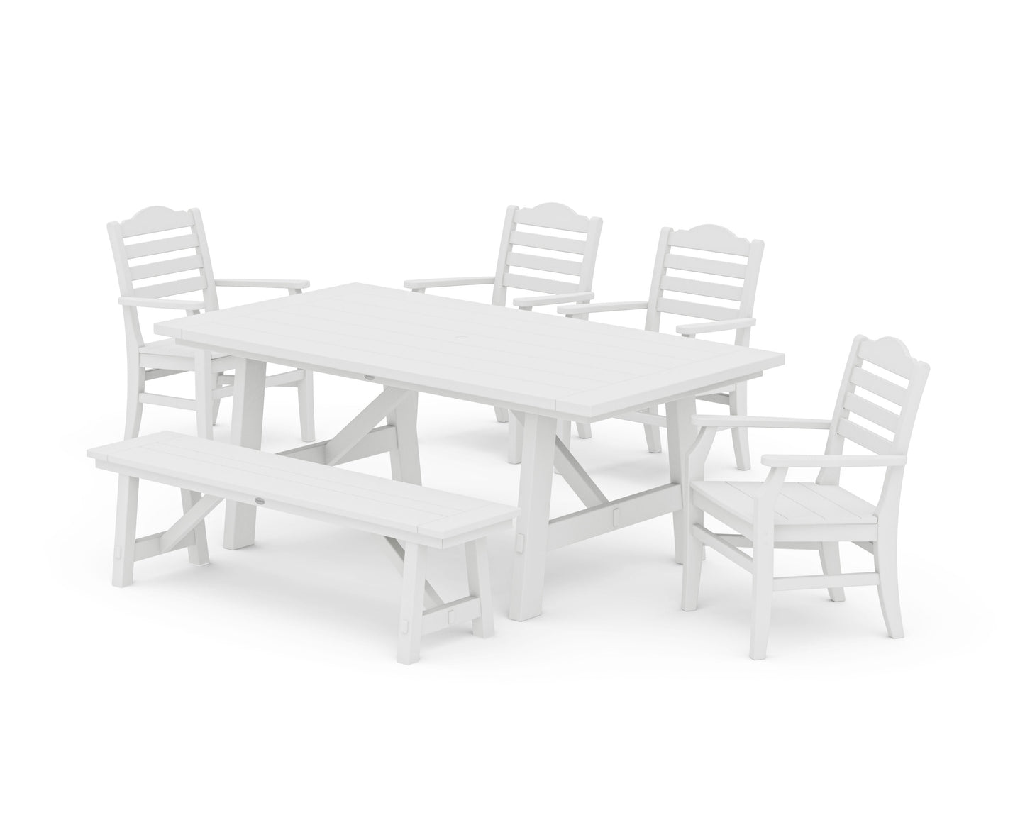POLYWOOD Savannah 6-Piece Rustic Farmhouse Dining Set with Bench — White