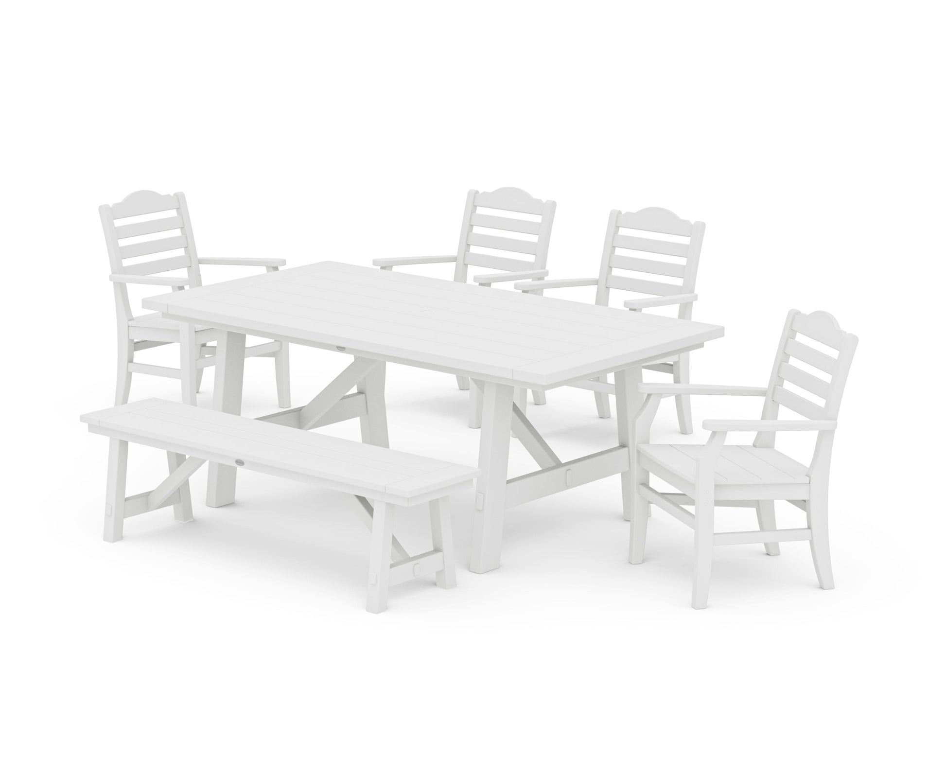 POLYWOOD Savannah 6-Piece Rustic Farmhouse Dining Set with Bench — White