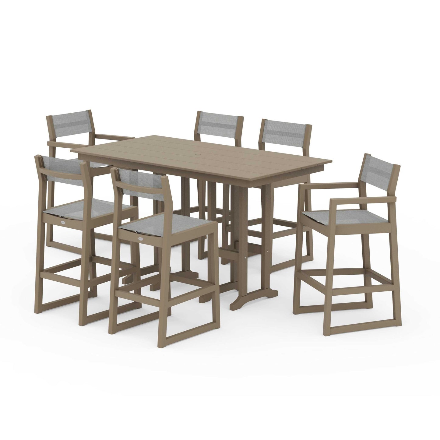 POLYWOOD EDGE Sling 7-Piece Farmhouse Bar Set — Vintage Sahara / Metallic Sling