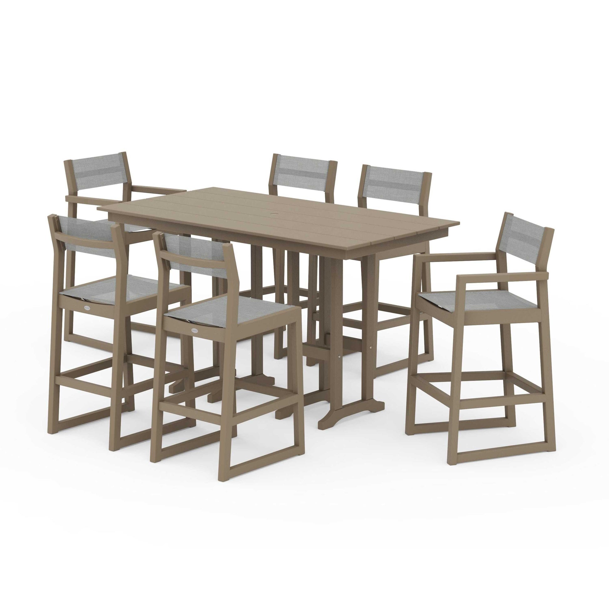 POLYWOOD EDGE Sling 7-Piece Farmhouse Bar Set — Vintage Sahara / Metallic Sling